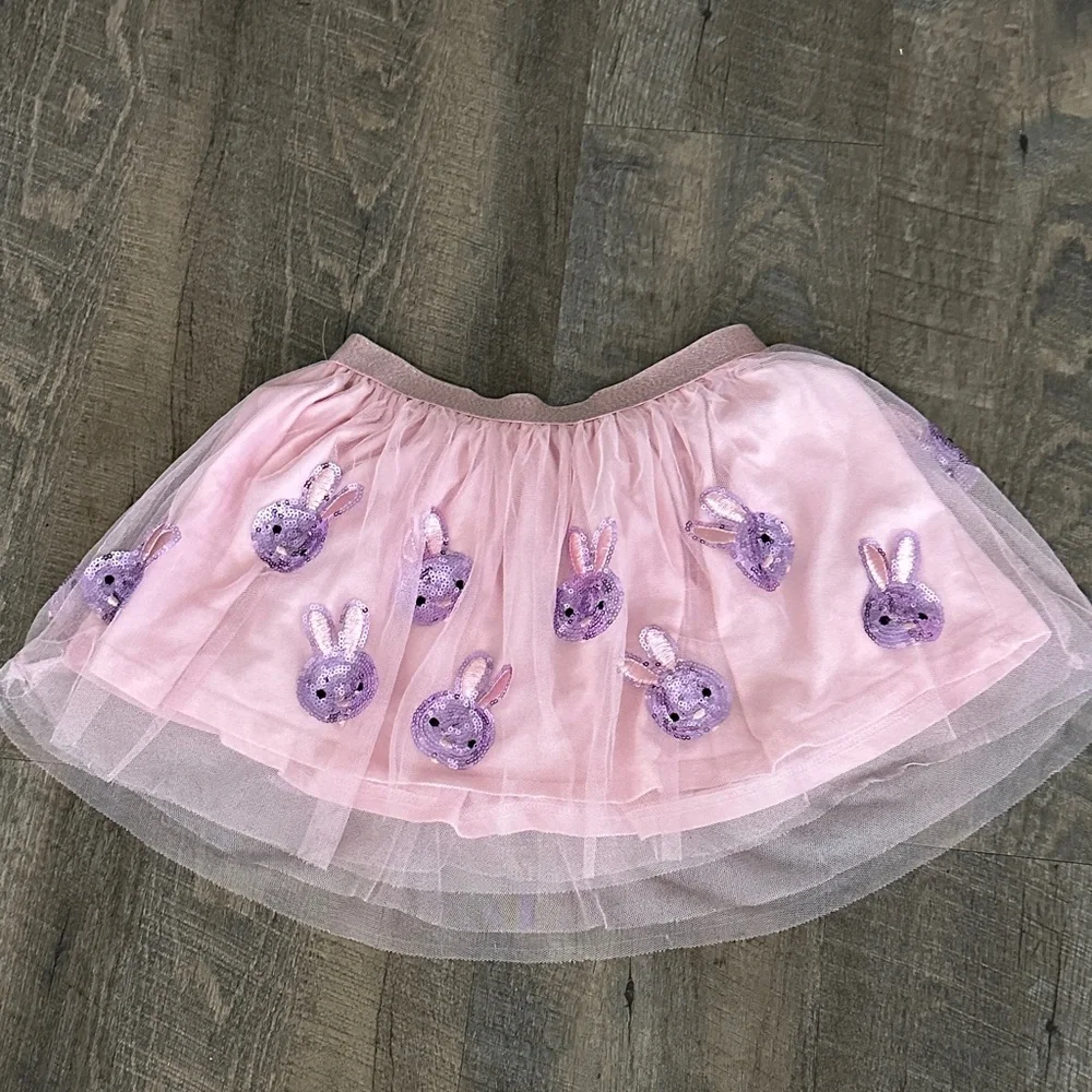 Pink Tulle Skirt with Purple Bunny Appliques - Picture 1 of 1